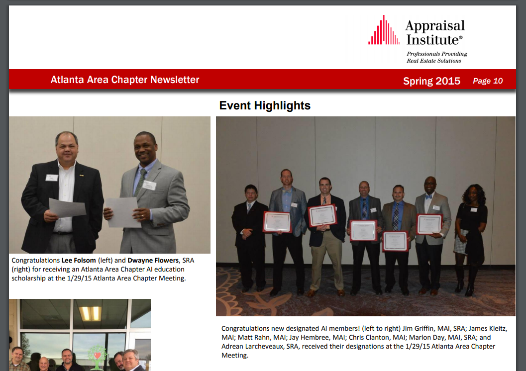 Appraisal Institute – Atlanta Area Chapter Newsletter Spring 2015